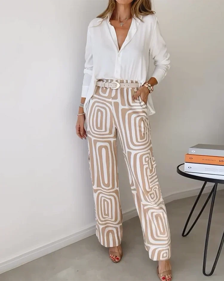 Kommy Elegante conjunto de pantalón – Incluye blusa y cinturón